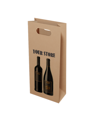 2 Bottle Wine Bags with Die Cut Handles - Custom Printed