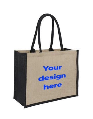 Jute Laminated Tote Bag - Black - Custom Printed