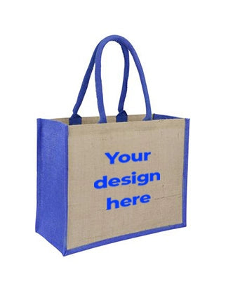 Jute Laminated Tote Bag - Blue - Custom Printed