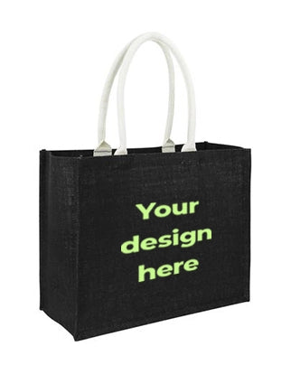 Jute Laminated Tote Bag - All Black - Custom Printed