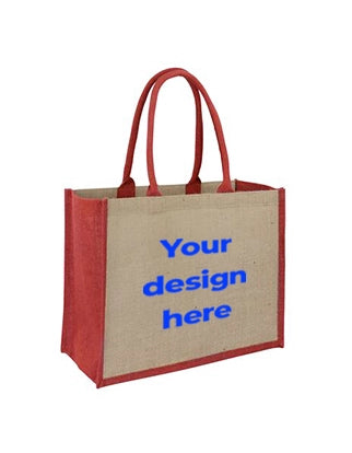 Jute Laminated Tote Bag - Red - Custom Printed