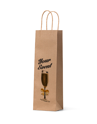 1 Bottle Brown Paper Wine Bag - Custom Printed