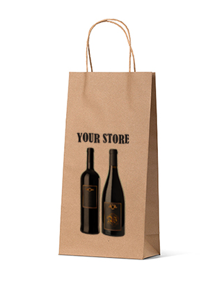 2 Bottle Brown Paper Wine Bag - Custom Printed